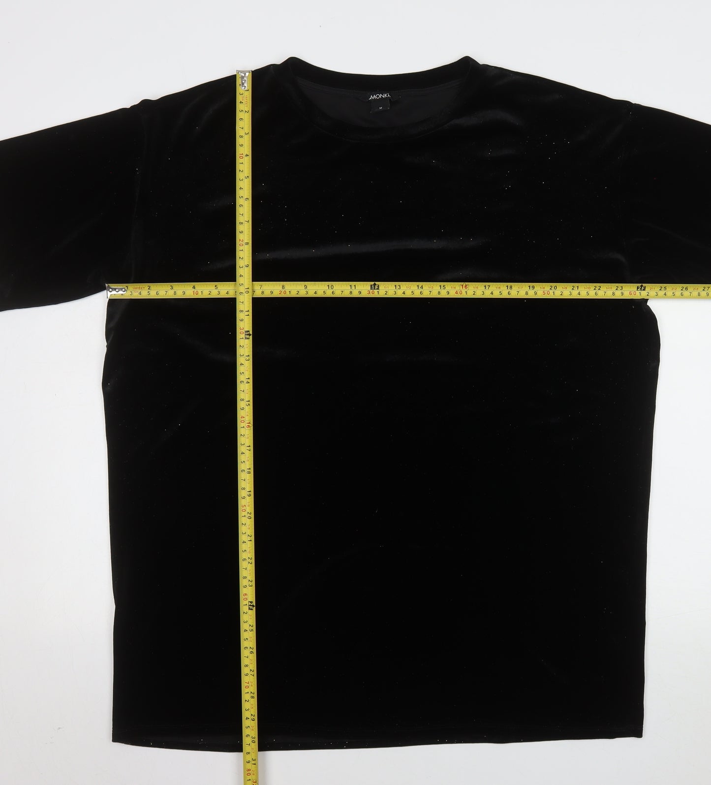Monki Women's Black Velvet Short Sleeve T-Shirt Size 12