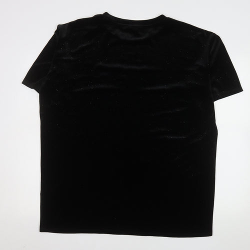 Monki Women's Black Velvet Short Sleeve T-Shirt Size 12