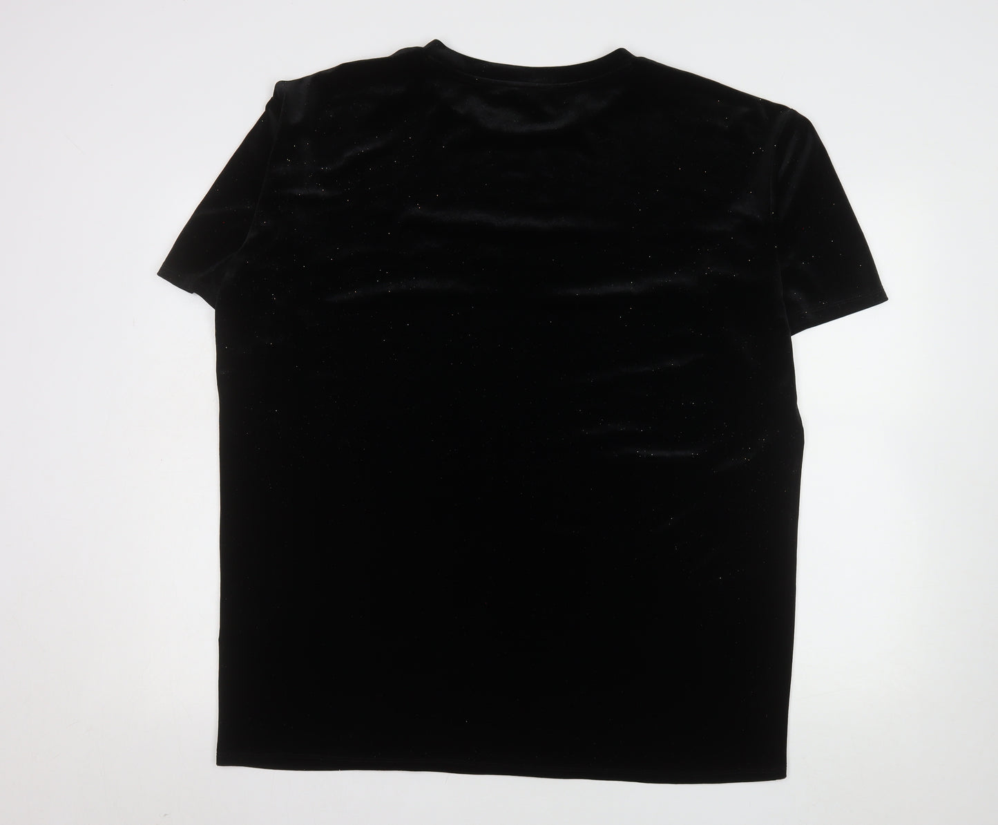Monki Women's Black Velvet Short Sleeve T-Shirt Size 12