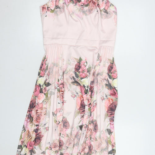 Chi Chi London Women’s Pink Floral Fit & Flare Halter Dress UK 8