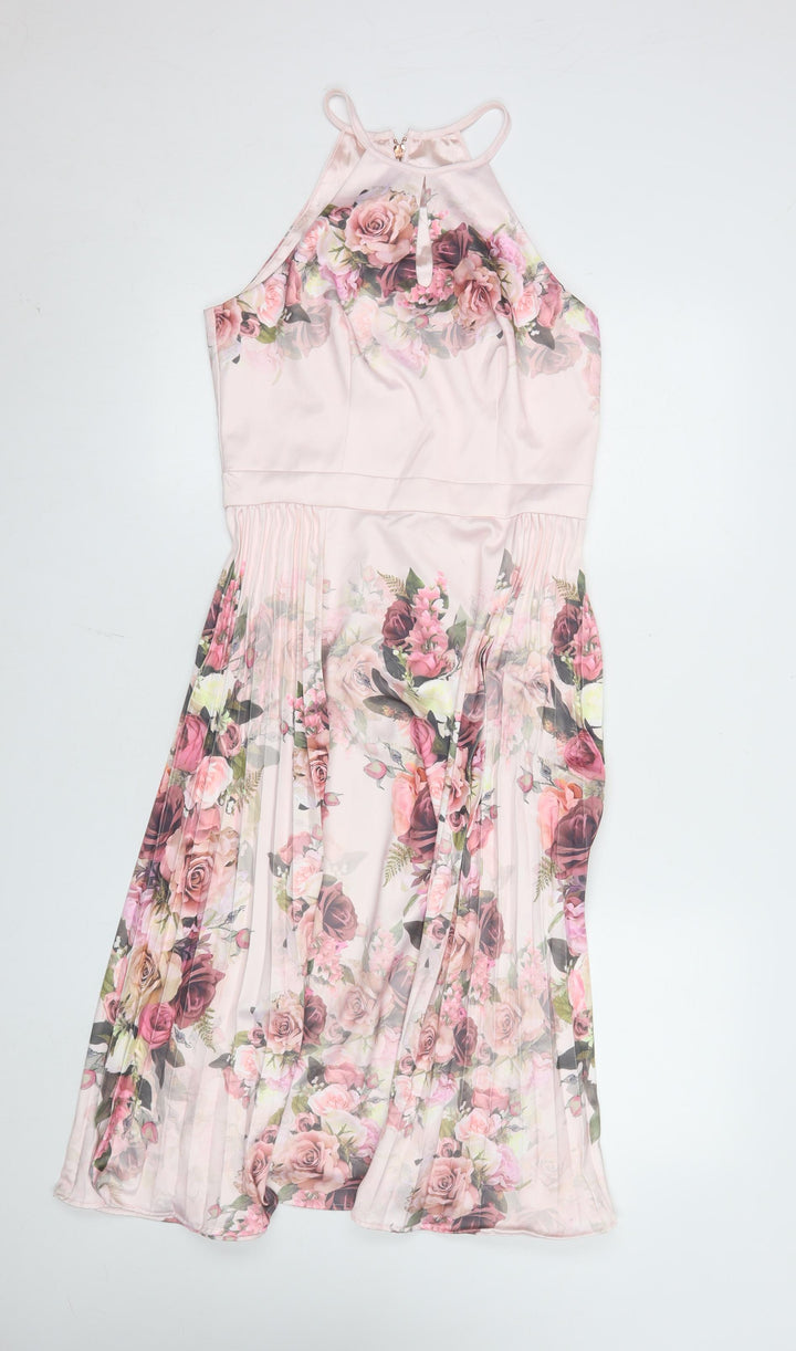 Chi Chi London Women’s Pink Floral Fit & Flare Halter Dress UK 8