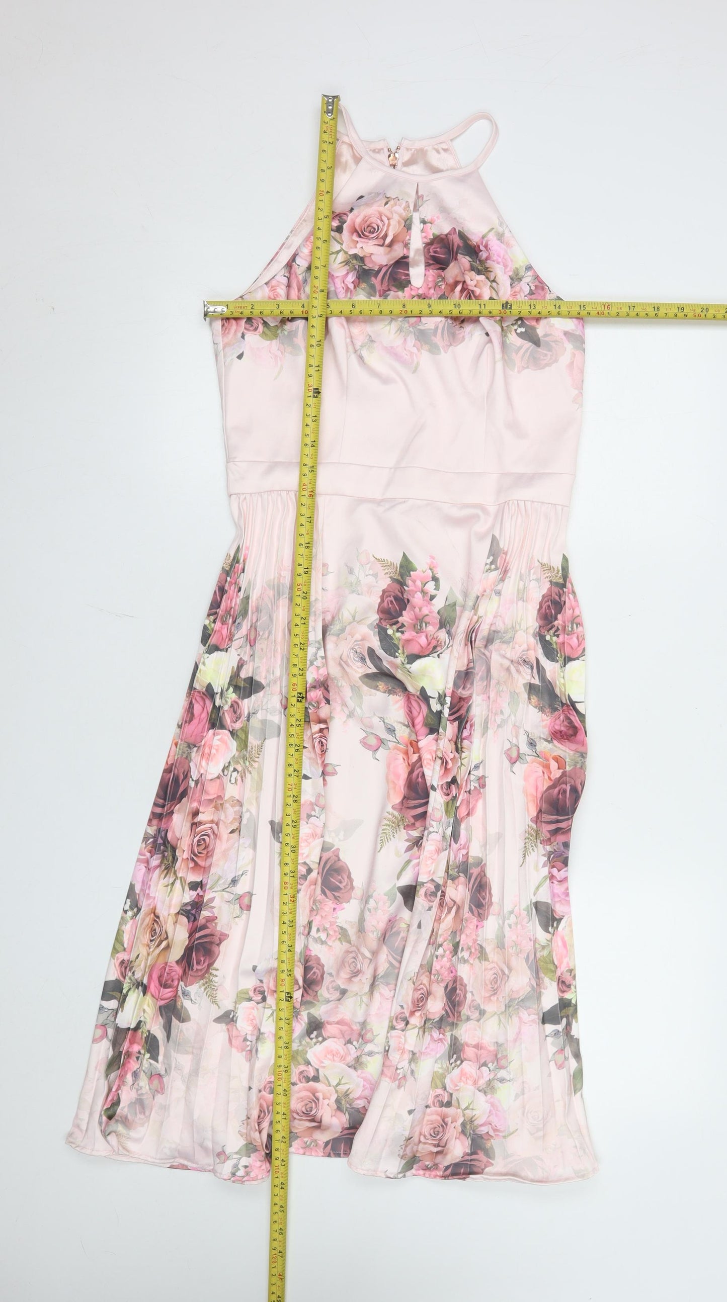 Chi Chi London Women’s Pink Floral Fit & Flare Halter Dress UK 8