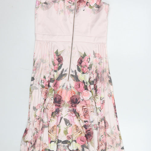Chi Chi London Women’s Pink Floral Fit & Flare Halter Dress UK 8
