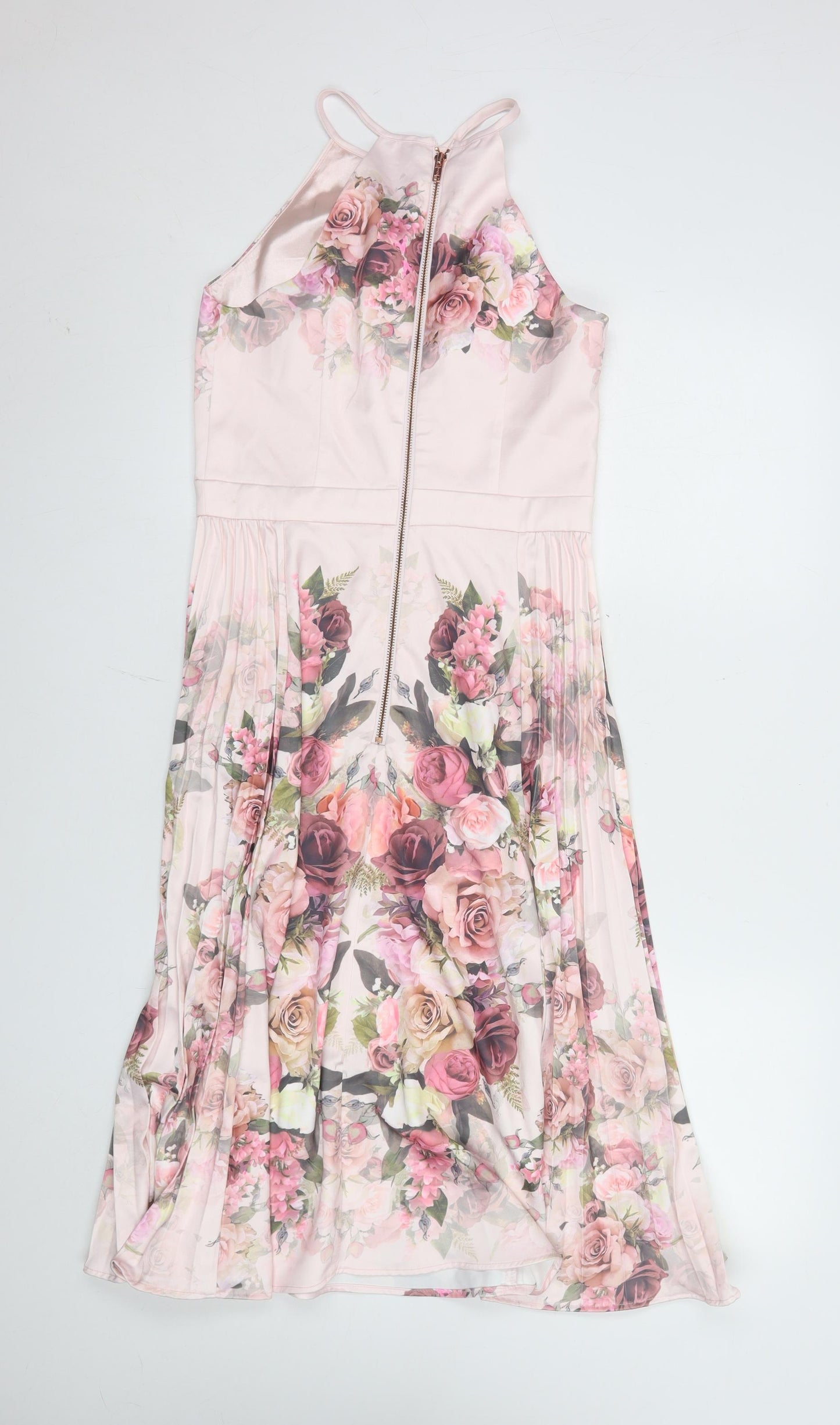 Chi Chi London Women’s Pink Floral Fit & Flare Halter Dress UK 8