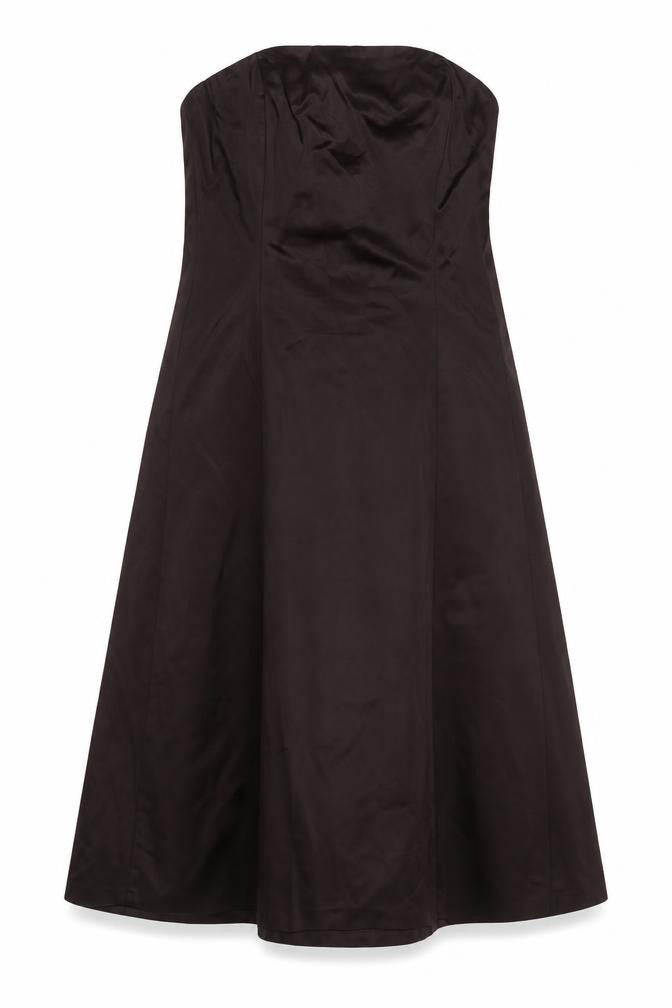 Front view of Coast Women's Brown Strapless A-Line Satin Dress, size 14