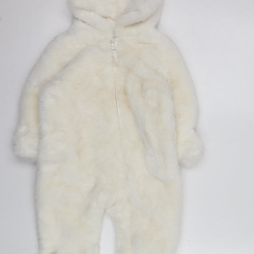 Marks and Spencer Unisex Baby Ivory Faux Fur Hooded Snowsuit 9-12 Months