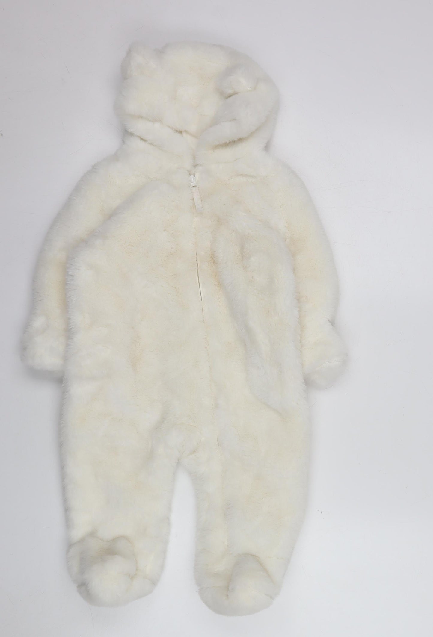 Marks and Spencer Unisex Baby Ivory Faux Fur Hooded Snowsuit 9-12 Months