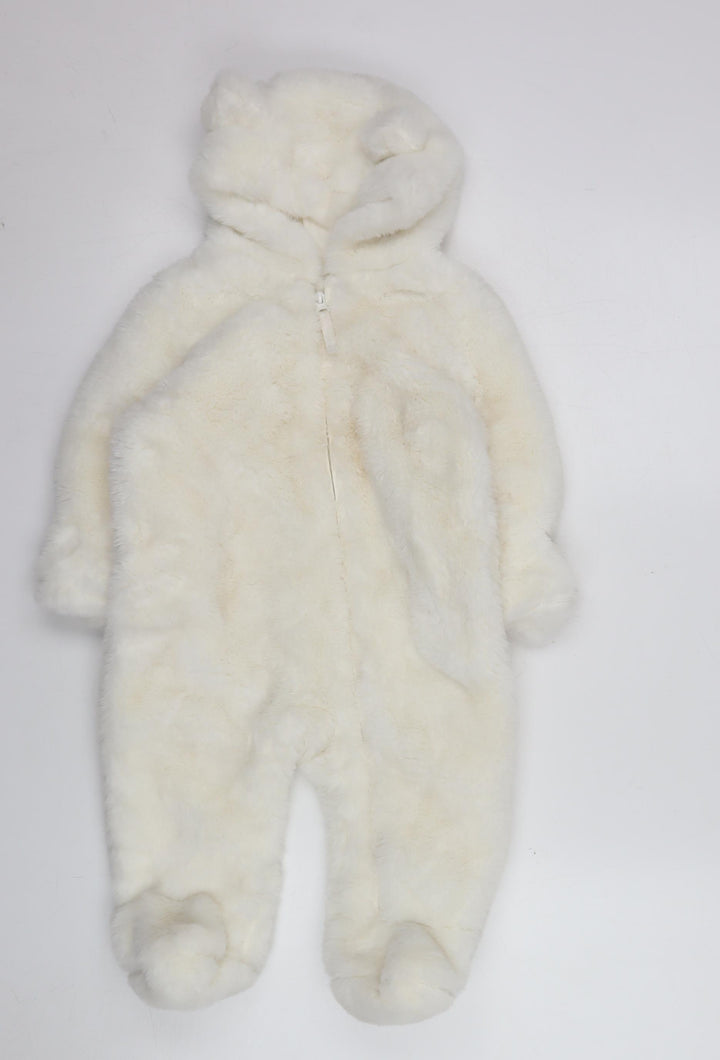 Marks and Spencer Unisex Baby Ivory Faux Fur Hooded Snowsuit 9-12 Months