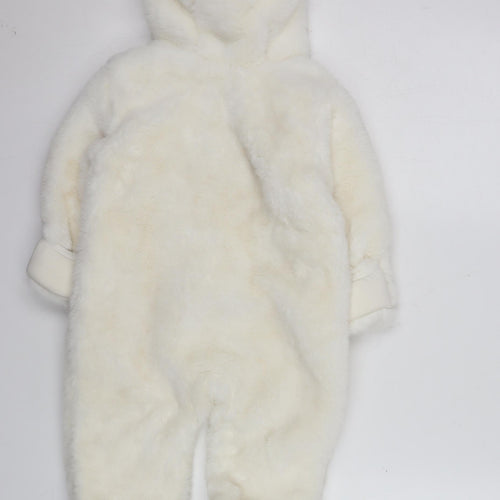 Marks and Spencer Unisex Baby Ivory Faux Fur Hooded Snowsuit 9-12 Months