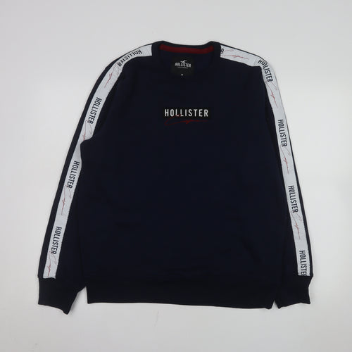 Hollister Men's Blue Logo Crew Neck Fleece Sweatshirt Medium