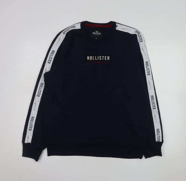 Hollister Men's Blue Logo Crew Neck Fleece Sweatshirt Medium