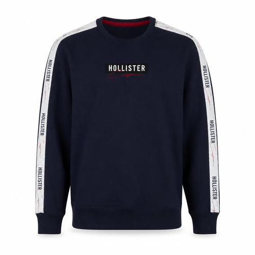 Hollister Men's Blue Logo Crew Neck Fleece Sweatshirt Medium