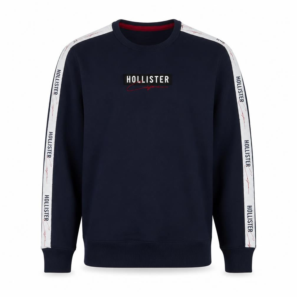 Hollister Men's Blue Logo Crew Neck Fleece Sweatshirt Medium