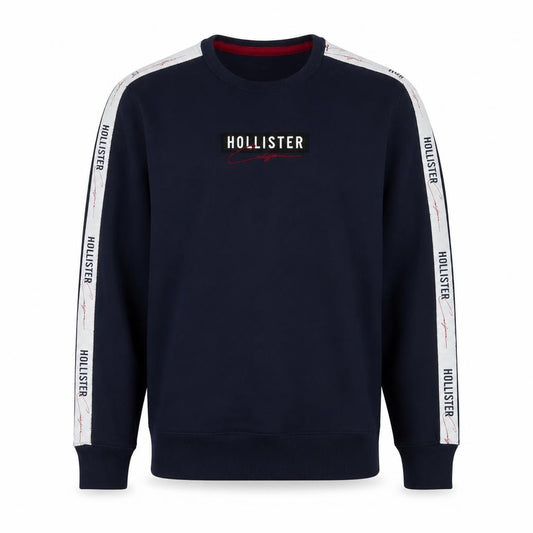 Front view of Hollister Men's Blue Logo Crew Neck Fleece Sweatshirt Medium