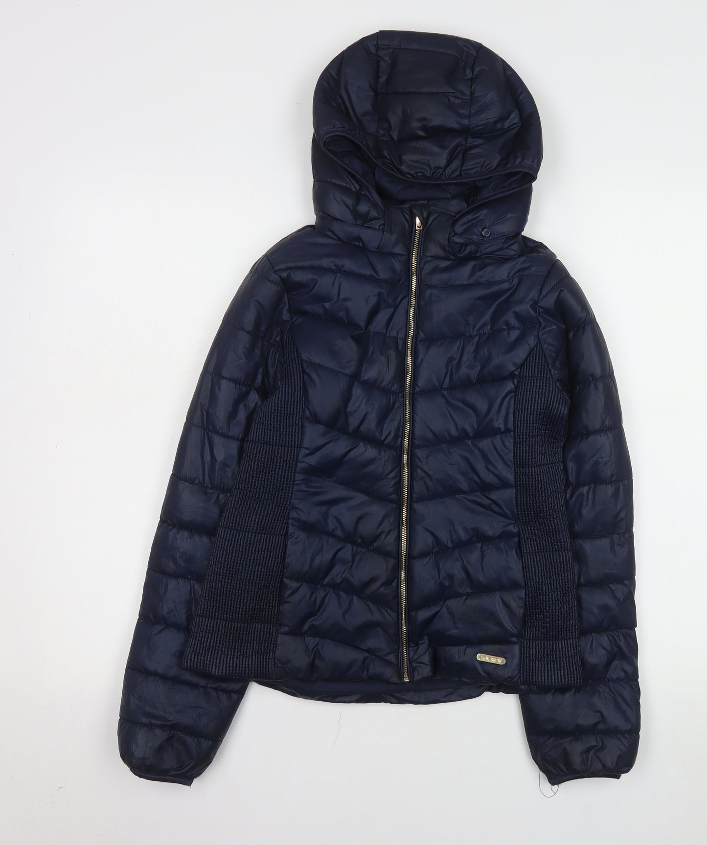 H&M Girls Blue Hooded Puffer Jacket Size 13 Years Polyester Autumn Winter