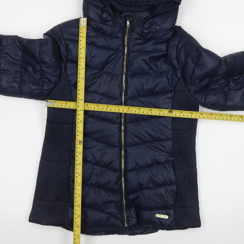 H&M Girls Blue Hooded Puffer Jacket Size 13 Years Polyester Autumn Winter