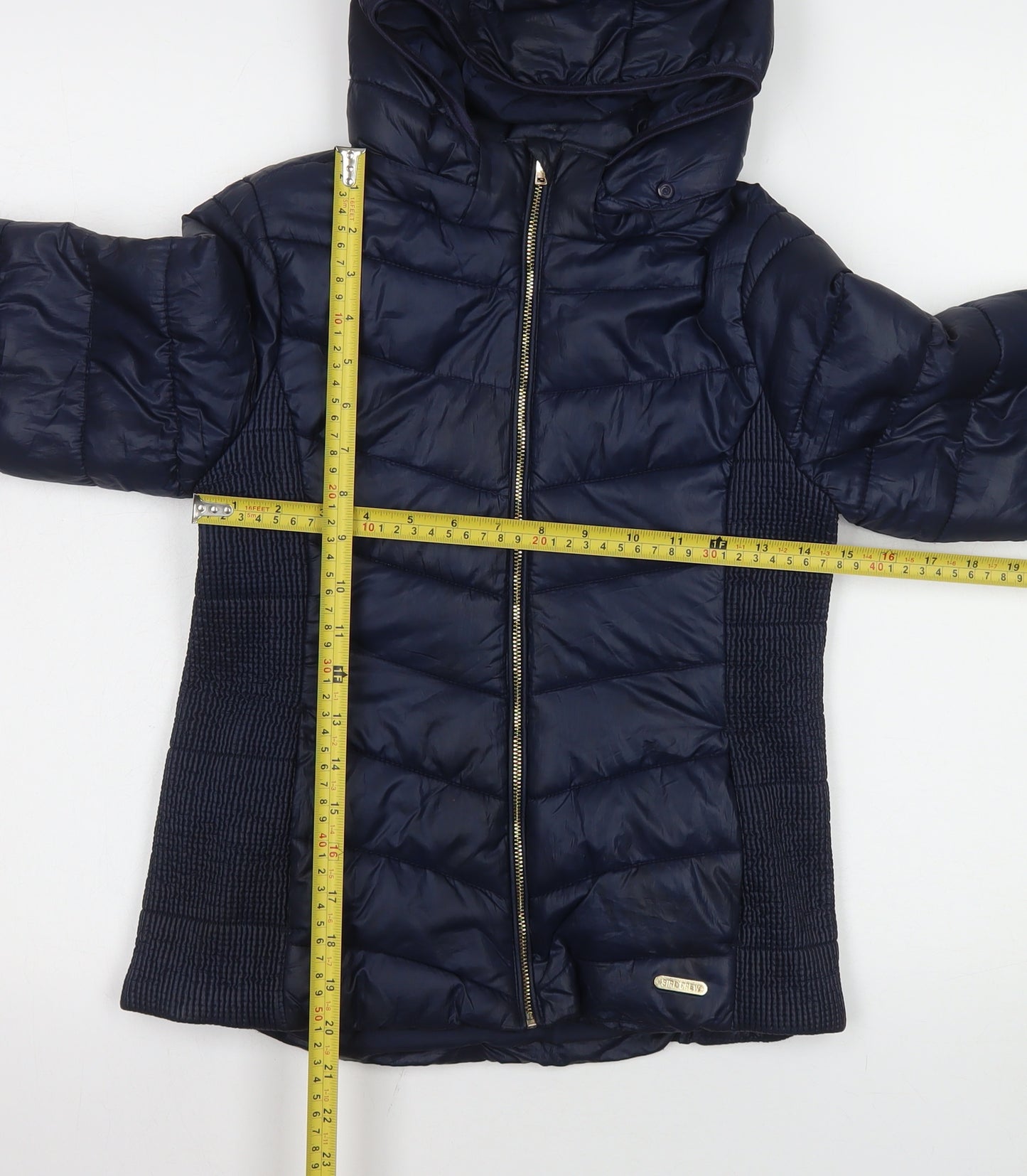 H&M Girls Blue Hooded Puffer Jacket Size 13 Years Polyester Autumn Winter