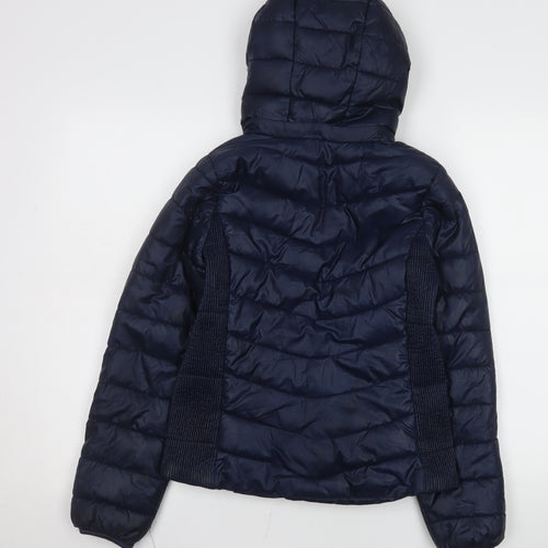 H&M Girls Blue Hooded Puffer Jacket Size 13 Years Polyester Autumn Winter