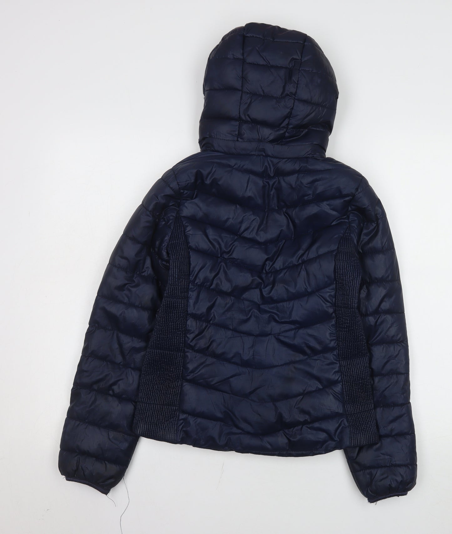 H&M Girls Blue Hooded Puffer Jacket Size 13 Years Polyester Autumn Winter