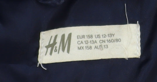 H&M Girls Blue Hooded Puffer Jacket Size 13 Years Polyester Autumn Winter
