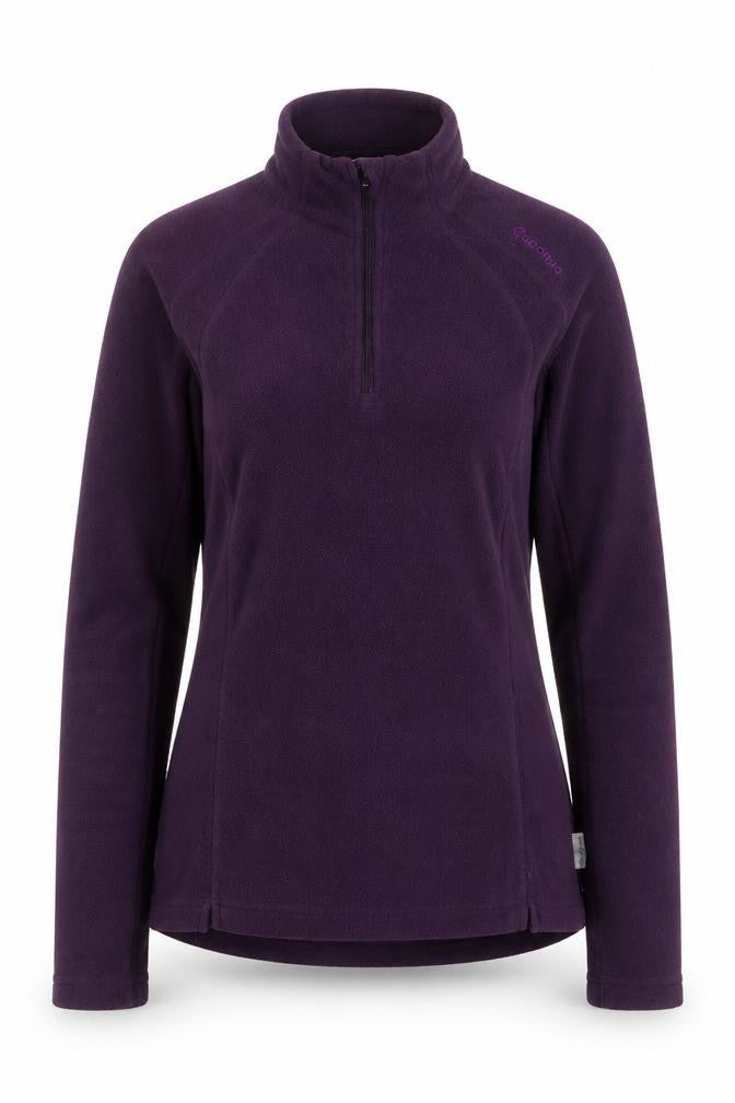 Front view of Quechua Women’s Purple 1/4 Zip Fleece Pullover Sweatshirt, size UK 12