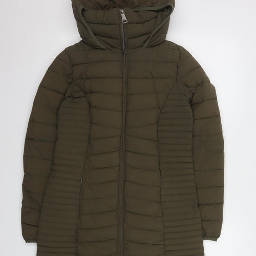 DKNY Women’s Green XS Long Hooded Quilted Puffer Coat