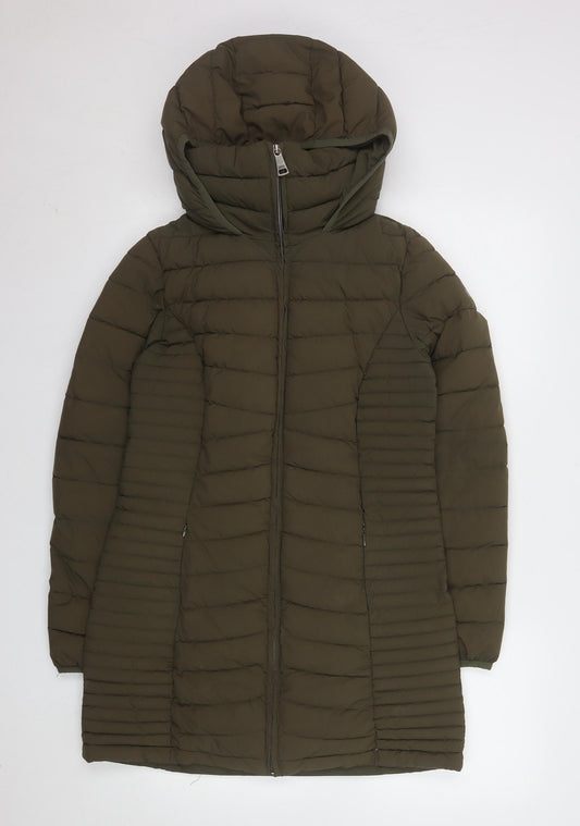 DKNY Women’s Green XS Long Hooded Quilted Puffer Coat