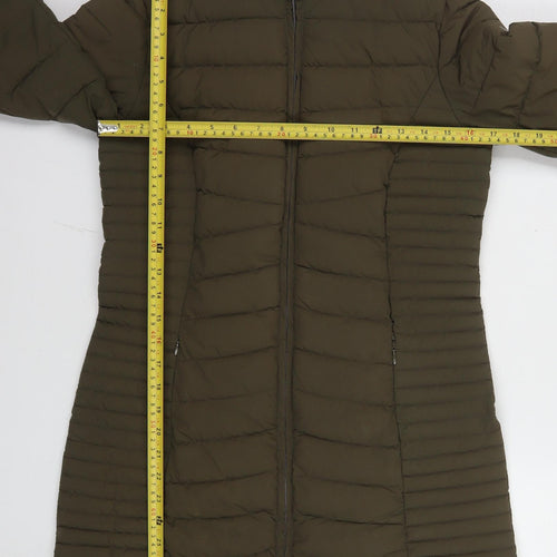 DKNY Women’s Green XS Long Hooded Quilted Puffer Coat