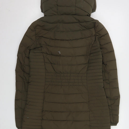 DKNY Women’s Green XS Long Hooded Quilted Puffer Coat