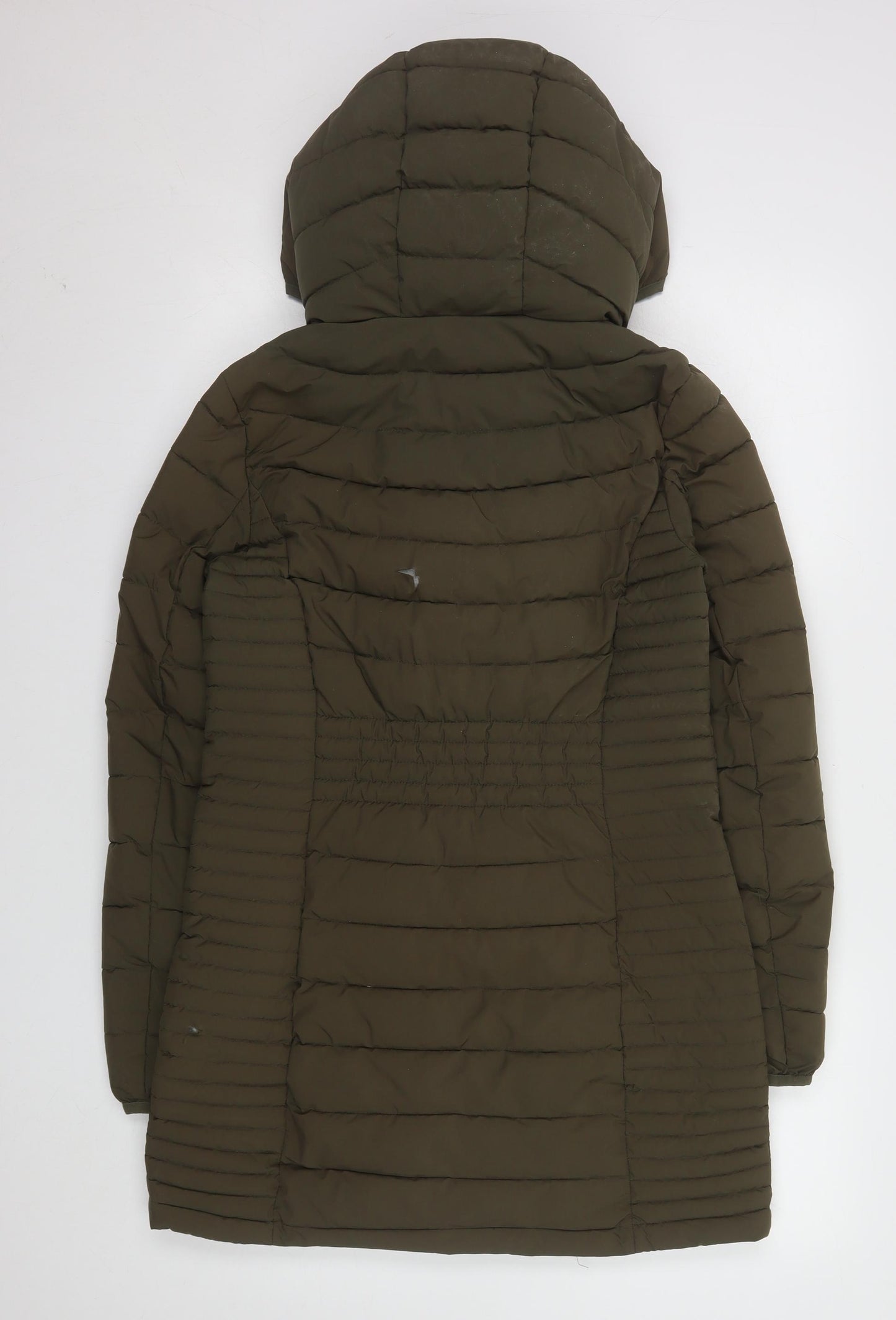 DKNY Women’s Green XS Long Hooded Quilted Puffer Coat