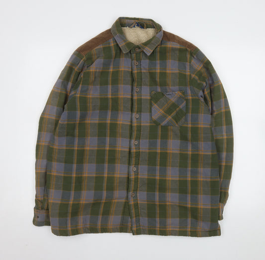 Cotton Traders Men's Green Check Flannel Lined Jacket M