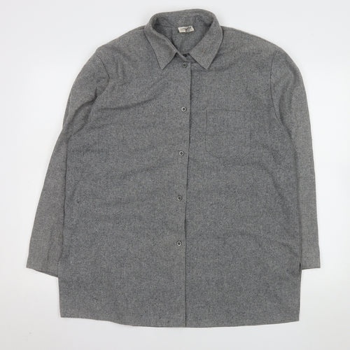 Laura Lebek Women's Grey Wool Blend Long Sleeve Button-Up Shirt Size 14