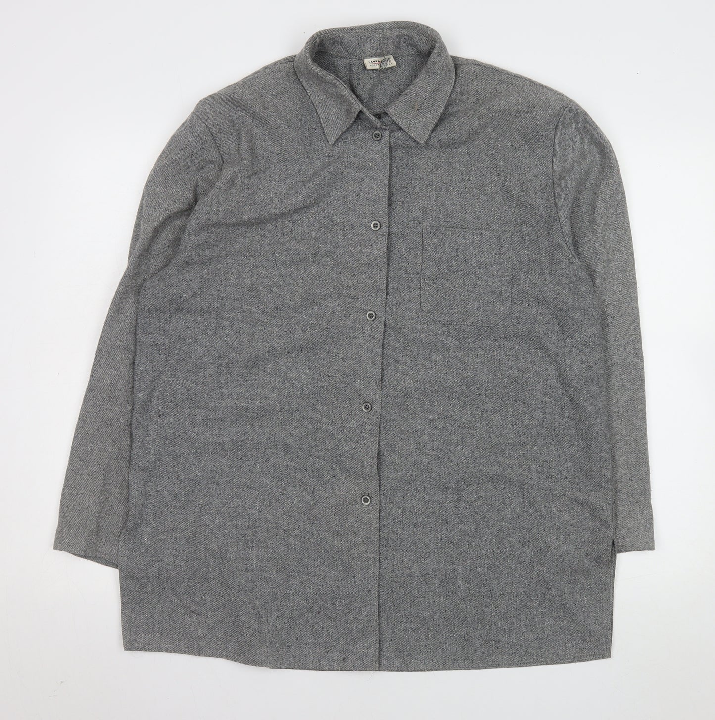 Laura Lebek Women's Grey Wool Blend Long Sleeve Button-Up Shirt Size 14