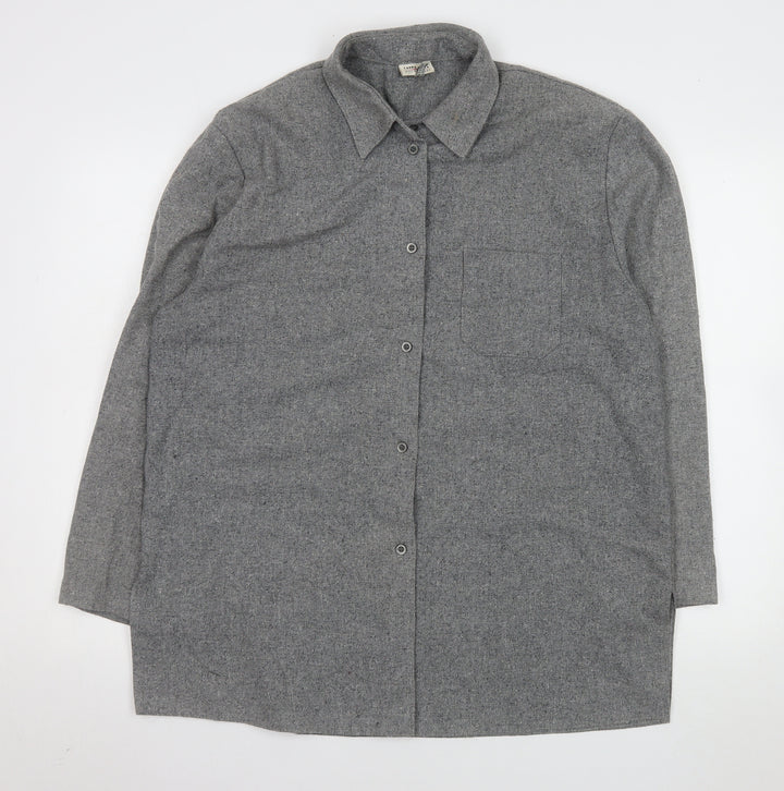 Laura Lebek Women's Grey Wool Blend Long Sleeve Button-Up Shirt Size 14