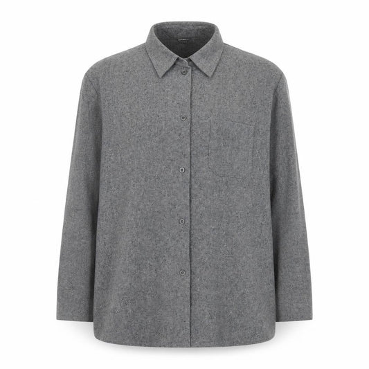 Front view of Laura Lebek Women's Grey Wool Blend Long Sleeve Button-Up Shirt, size 14