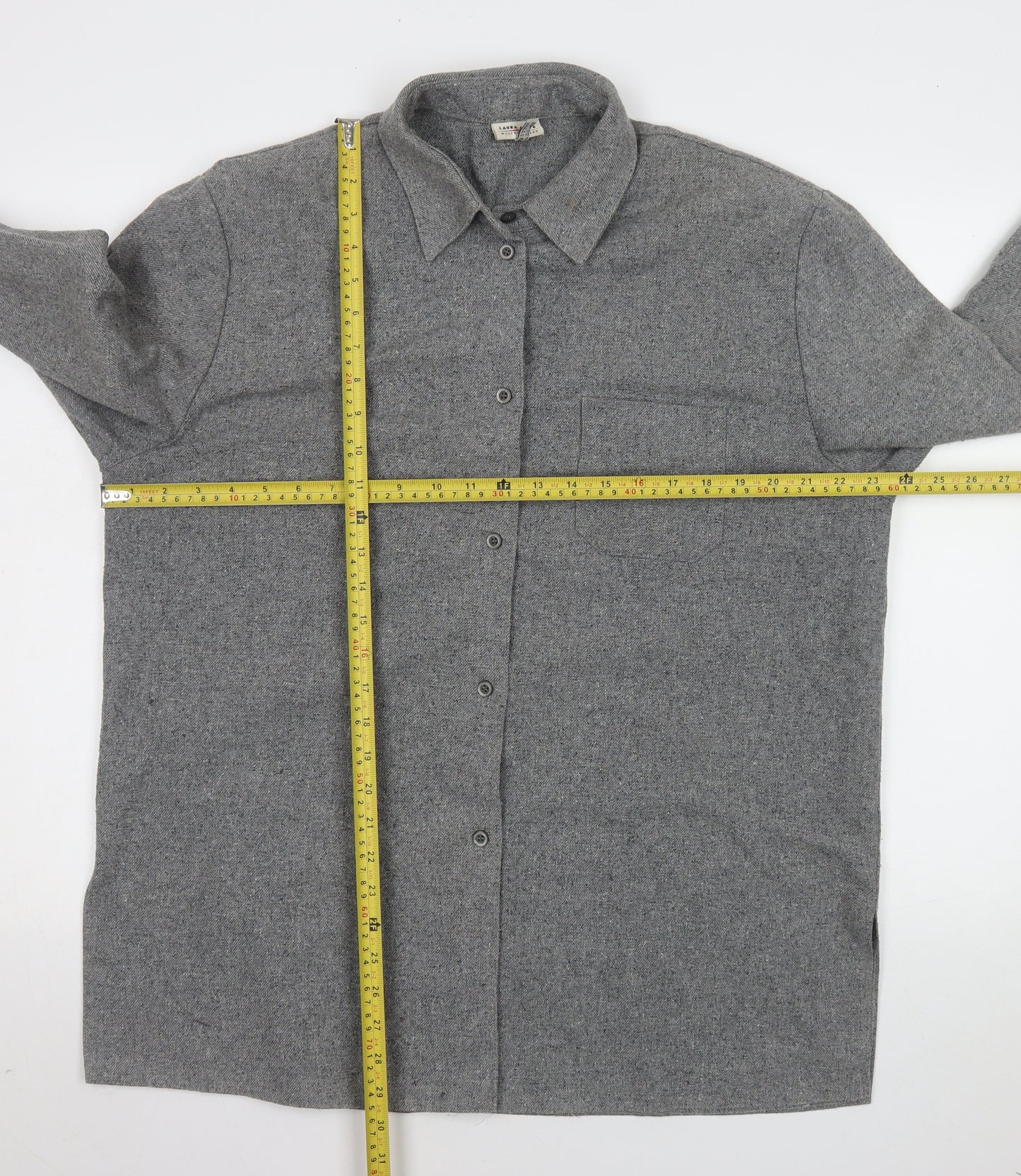 Laura Lebek Women's Grey Wool Blend Long Sleeve Button-Up Shirt Size 14