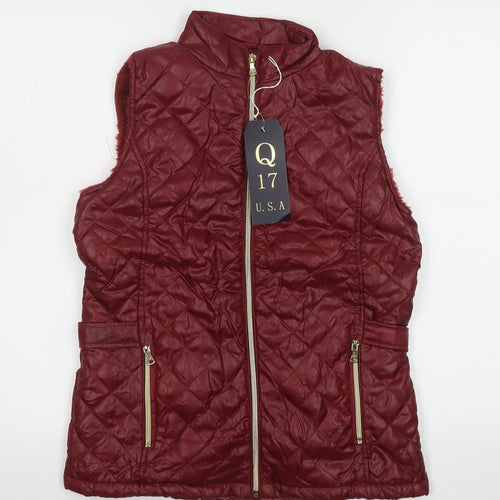 Q17 Womens Red Quilted Sleeveless Waistcoat Size S