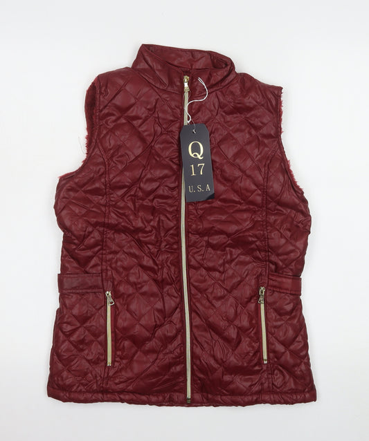 Q17 Womens Red Quilted Sleeveless Waistcoat Size S