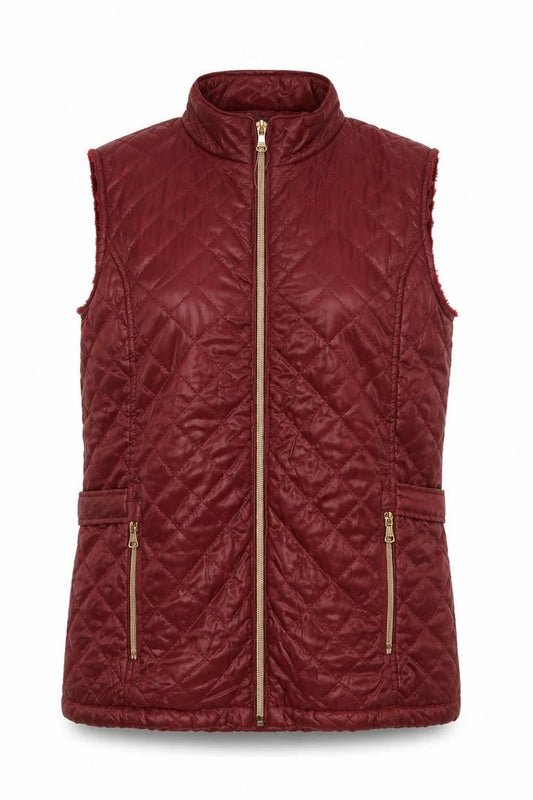 Front view of Q17 women’s red quilted sleeveless waistcoat, size S