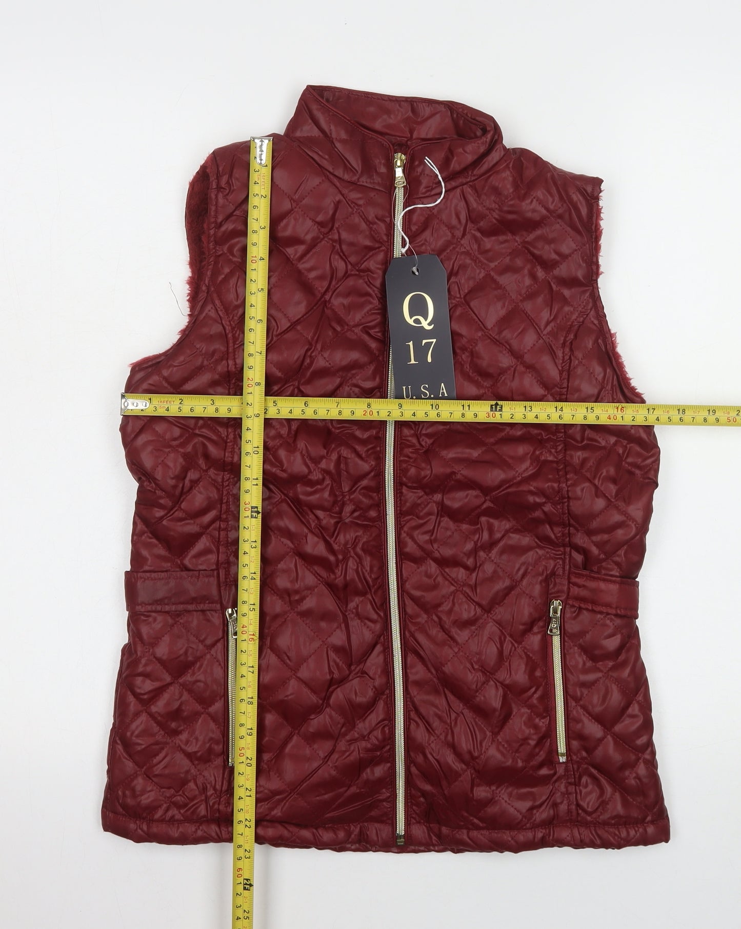 Q17 Womens Red Quilted Sleeveless Waistcoat Size S