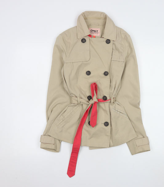 ONLY Women's Beige Trench Coat XS Belted Classic Style