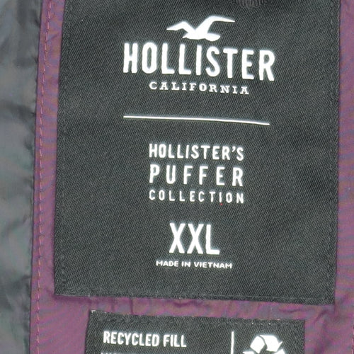 Hollister Womens Purple 2XL Puffer Jacket Hooded Mid-Length Winter Coat