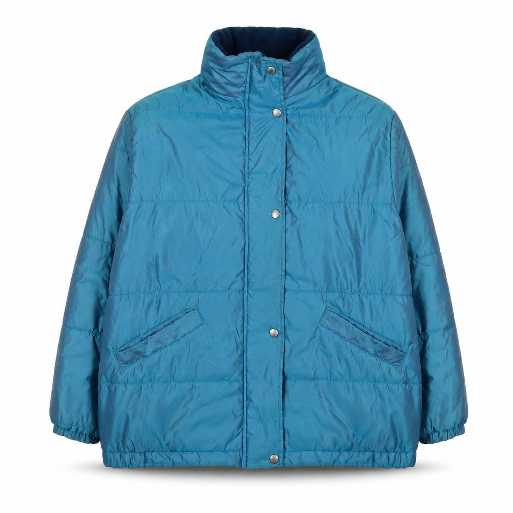 Front view of Marks & Spencer Teens Blue Puffer Jacket, size 10, Winter Lined