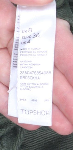 Topshop Womens Green Cotton Military Jacket Size 8