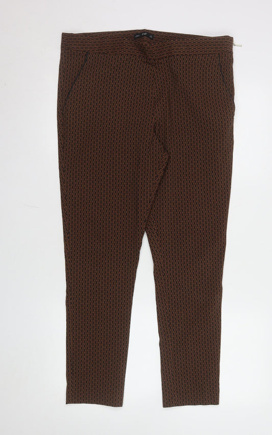 F&F Women Brown Geometric Slim Trousers Size 16 Stretch Workwear