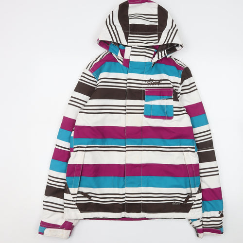 Protest Womens Multicoloured Striped Ski Jacket S Waterproof Hooded Winter Coat