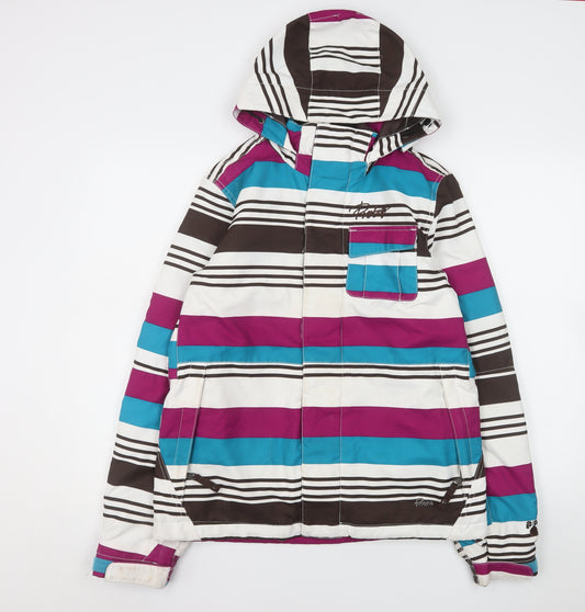 Protest Womens Multicoloured Striped Ski Jacket S Waterproof Hooded Winter Coat