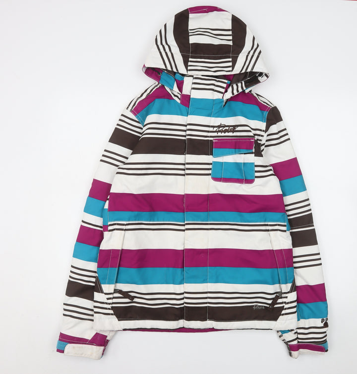 Protest Womens Multicoloured Striped Ski Jacket S Waterproof Hooded Winter Coat