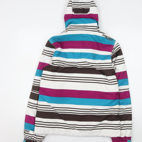 Protest Womens Multicoloured Striped Ski Jacket S Waterproof Hooded Winter Coat