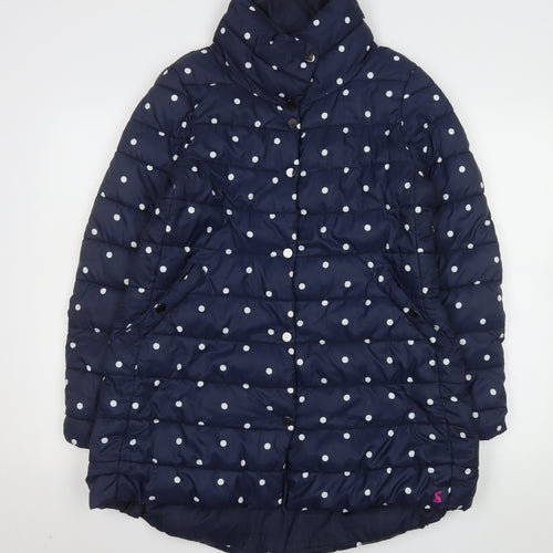 Joules Womens Blue Polka Dot Mid-Length Puffer Coat Size 10